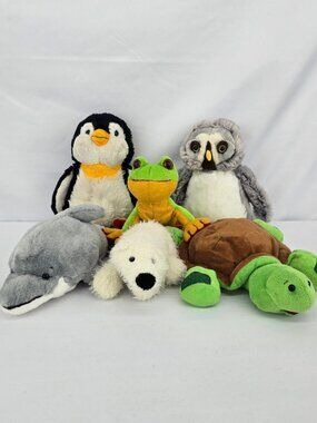 Ganz Webkinz Plush Lot of 6 Penguin Frog Turtle Owl Dolphin Bear No Codes